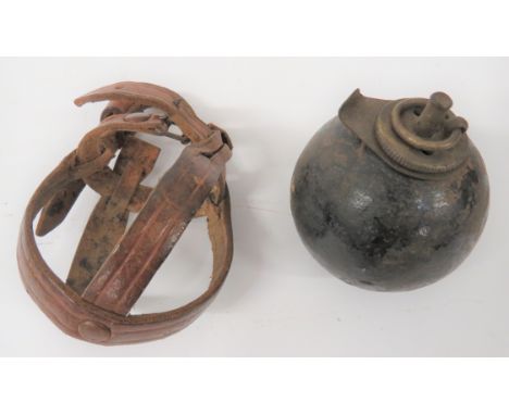 Scarce Inert British WW1 Ball Grenadecast ball body. Â Top brass screw out fuse plug with brass hanging ring and central fric