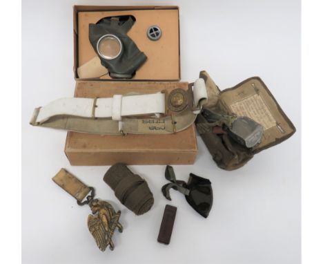 Small Selection Of Various Equipmentconsisting brass Imperial German drum hanger with buff leather top strap. Â Rear of buckl