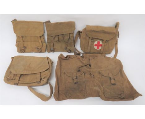 5 x Various British Military Packsconsisting large webbing rucksack. Â Neck closure with small top flap. Â The front with two