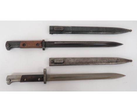 Two Czech M1924 Bayonets11 3/4 inch, back edge sharpened blades with wide fuller. Â One forte marked "CSZ.E". Â Steel muzzle 
