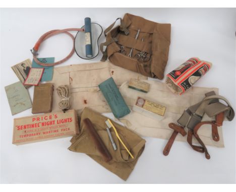 Selection of Various Military Itemsincluding medical roll with various surgical items ... Medical enamel dish ... Medical gut