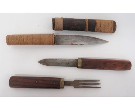 Late Victorian Officer's Pattern Campaign Knife and Fork Setsingle edged knife marked "Sheffield England". Â Steel, triple po