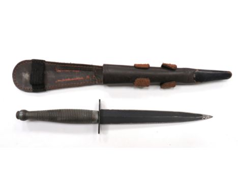 Post War 3rd Type Fairbairn & Sykes Commando Knife6 3/4 inch, double edged, blackened blade. Â Blackened, oval crossguard. Â 