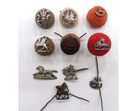 6 x Officer Cord Bosses And Loose Centresconsisting darkened, KC Royal Berkshire on tan cord boss ... Silvered dragon on whit
