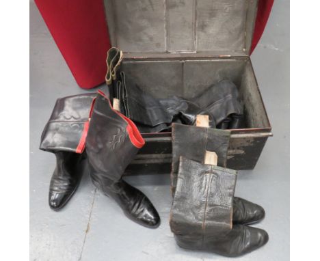 5 x Pairs Of Officer Mess Bootsblack leather, high top boots. Â All with leather soles and heels. Â Some with coloured leathe