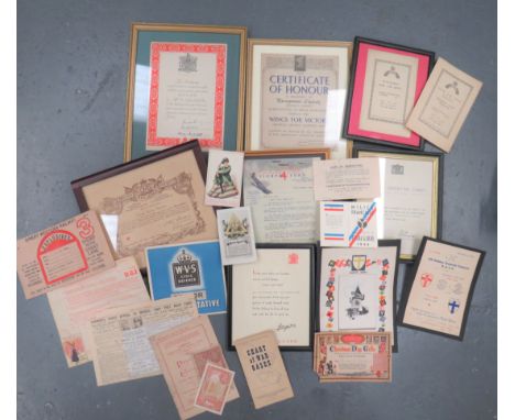Selection of WW2 Orientated Paperworkincluding Home Guard certificate "H J Herman" (framed) ... Royal Observer Corps certific