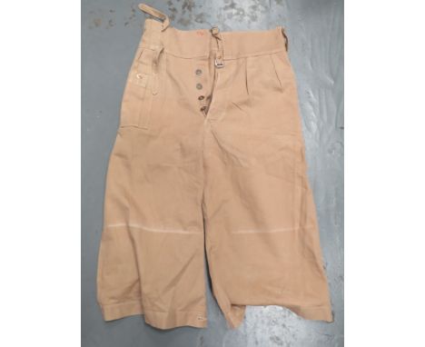 Scarce Pair Of Bombay Bloomer Shortskhaki drill, long leg shorts. Â Buttons to the crotch and outer leg to facilitate folding