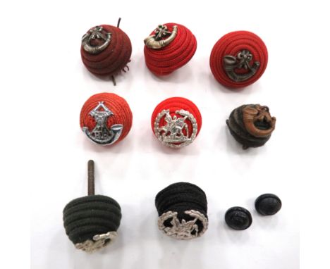 8 x Officer Cap Cord Bossesconsisting silvered Royal Reg Of Fusiliers on red cord boss ... Similar on black cord boss ... 3 x
