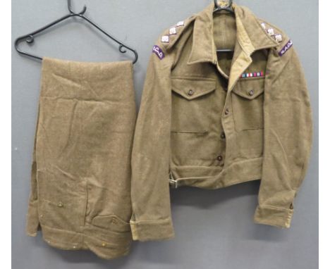 WW2 Dated Royal Army Chaplains' Department Battledress Uniformkhaki woollen, single breasted, fold flat collar, short jacket.