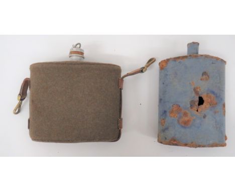 WW1 Pattern Officer's Waterbottlealloy, rectangular waterbottle with khaki green felt covering. Â Leather strap with brass do