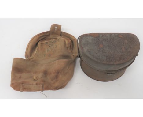 Pre WW1 British D Shape Mess Tin And Cover steel, D shape base with side mounted wire handle. Â&nbsp;Front, rear and side wit