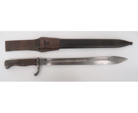 Imperial German Seitengewehr M1898/05 Sawback Butcher Bayonet14 1/2 inch, single edged blade widening towards the point. Rear