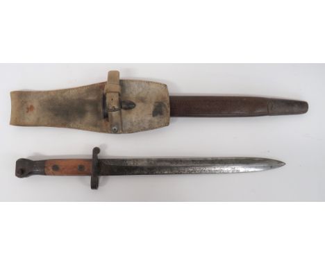 British P1888 Commercial Bayonet12 inch, double edged blade, field sharpened. Â No marks to the forte . Â Steel muzzle ring, 