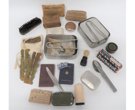 Quantity Of British And American Personal Itemsincluding 2 x post war alloy mess tins ... Shaving brush ... Soap dish ... Raz