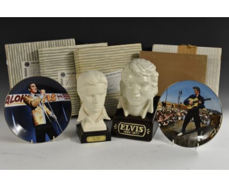 Music Memorabilia - a McCormick bourbon Whiskey bottle bust, Elvis - 1935 - 1977; another similar Goebel;  a set of six perfo