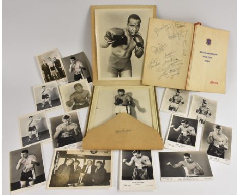 Boxing Interest - an Anglo-American Sporting Club menu signed by Rocky Marciano, Henry Cooper and others; a signed photo Suga