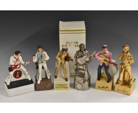 Alcohol - Elvis Presley musical figural bottles, McCormick Straight Bourbon and grenadine , Karate Elvis;  others Yours Elvis