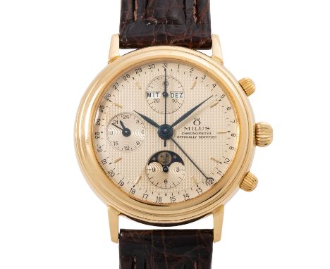 MILUS seltener und limitierter Herren Chronograph "Clous de Paris", Ref. 30.900 R. Full Set 1994. Gelbgold 18K, gemäß beilieg