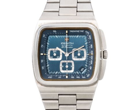 ZENITH Vintage El Primero "TV Screen" Chronograph, Ref. 01-0200-415. Ca. 1970er Jahre. Edelstahl. Automatic-Werk Kal. 3019 PH
