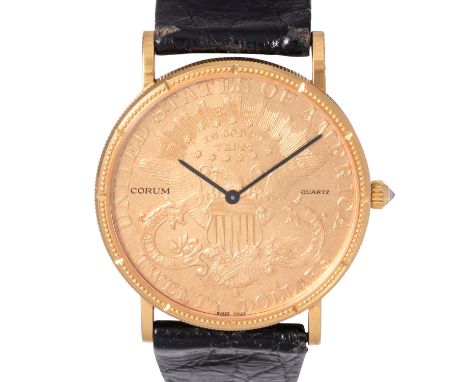 CORUM 20 USD Liberty Head Quartz Coin Watch. Gelbgold, 21,6 Kt. Quarzwerk mit neuer Batterie in funktionsfähigem Zustand. Ori
