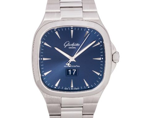 GLASHÜTTE ORIGINAL Seventies Panorama Ref. 39-47-13-12-14 von 2021. Edelstahl mit glasboden. Edelstahlband mit Faltschließe. 