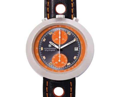 JUNGHANS Vintage Olympic "Bullhead" seltener Herren Chronograph. Ca. 1972. Edelstahl. Handaufzug-Werk Kal. Valjoux 7734, sehr