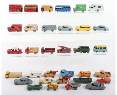 Playworn Matchbox Toys 1-75s, thirty-three various vehicles including Trojan Brooke Bond Tea van, Bedford Milk float, Refuse 