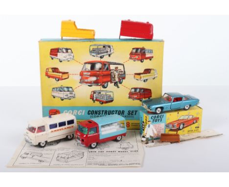 Two Vintage Boxed Corgi Toys, Corgi Toys Commer Constructor Gift Set 24, 2 cab/chassis units, 4x interchangeable bodies, milk