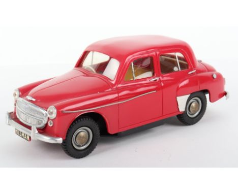 Victory Industries Hillman Minx Deluxe Saloon, 1:18 scale, battery operated (untested) plastic model, red body, with tan tin 