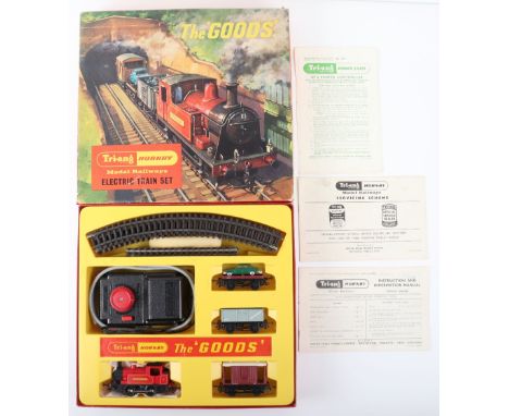 Tri-ang 00 gauge RS.11 ‘The Goods’ train set,boxed set comprising 0-4-0 tank engine Polly, flat truck with car, open wagon an