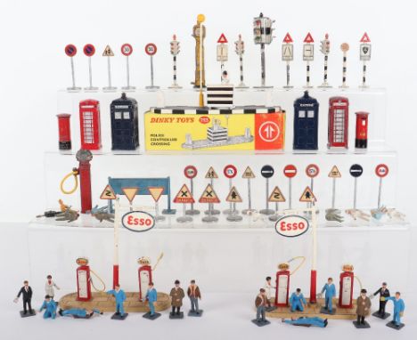 Dinky Toys Road Signs Accessories Petrol Pumps, including: boxed 753 Police Controlled Crossing, some paint embellishment, 2 