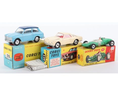 Two Boxed Corgi Toys, 216 Austin A.40, two tone blue, flat spun wheels, in plain blue/yellow card box, 239 Volkswagen 1500 Ka