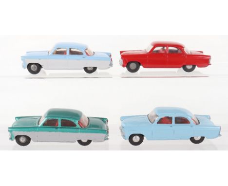 Four Unboxed Tri-ang 100 Ford Zodiac Spot On Models, red body, red interior,  light blue body, red interior, light blue over 