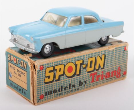 Tri-ang Spot On Models 100 Ford Zodiac, light blue/light grey body, cream interior, in near mint original condition, card box