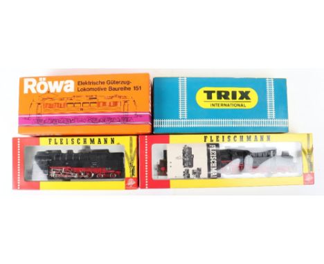 Fleischmann, Trix and Rowa H0 gauge boxed locomotives, two Fleischmann engines 4175 DB 2-10-0 locomotive and eight-wheel tend