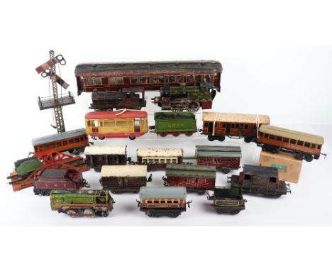 Various 0 gauge trains, including a Bing live steam 0-4-0 locomotive No.3433, fair condition, some minor paint loss, lacks te