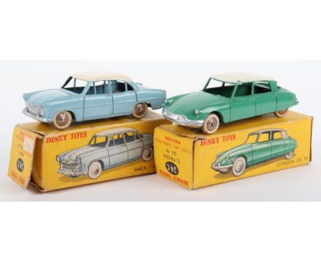 Two Boxed French Dinky Toys Cars, 24C Citroen DS19, green body, white roof, plated wheel hubs and 24Z Simca Versailles, 2nd i