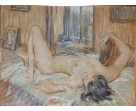 In the Impressionist manner -  a double-sided pastel drawing - Female nude/Head &amp; shoulders female portrait. 18.5" x 25" 