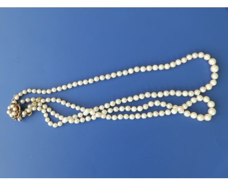A double strand pearl necklace with 9ct clasp.