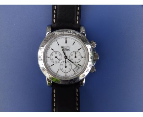 A gent's stainless steel Zenith El Primero Automatic wrist watch with three subsidiary dials and date indicator on leather st