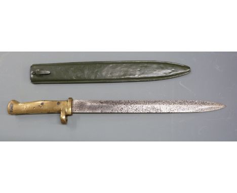 German 88/98 pattern Ersatz brass hilted knife bayonet with stepped muzzle ring, 30cm blade and scabbard