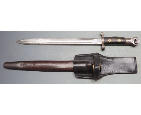 British 1888 pattern Mk1 second type bayonet, no stamps, with cut down 1907 30.5cm blade, with scabbard and frog