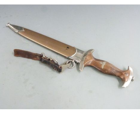 German Third Reich Nazi&nbsp;SA dagger etched 'Alles fur Deutschland' and Jos Schlimbach makers to 22cm blade with scabbard a