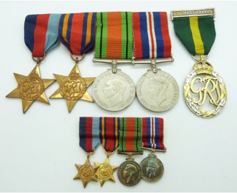 British Army WWII medals comprising Territorial Decoration, 1939/1945 Star, Burma Star, Defence Medal and War Medal together 