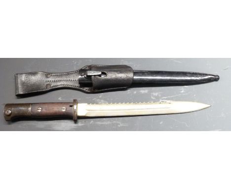German 84/98 pattern sawback bayonet, Erfurt to ricasso, 25cm fullered sawback blade, with scabbard and frog