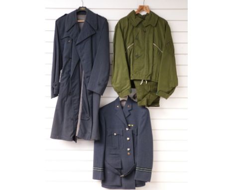 Circa 1970s RAF officer's uniform, RAF officer's raincoat and RAF cold weather flying suit, size 8 to label