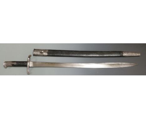 British Volunteers 1858 pattern Lancaster sword/bayonet with steel pommel and crossguard, 61cm falchion blade and scabbard