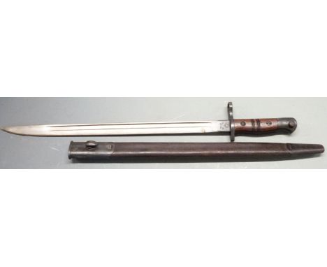 British 1913&nbsp;pattern sword bayonet,&nbsp;clear stamps to ricasso, 43cm fullered blade and scabbard