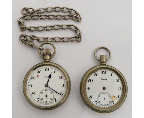 Two British Railways Midland region Phenix keyless winding open faced pocket watches, both with subsidiary seconds dial, blac