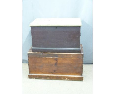 19thC stained pine twin handled trunk and one other, largest W91 D50 H49cm